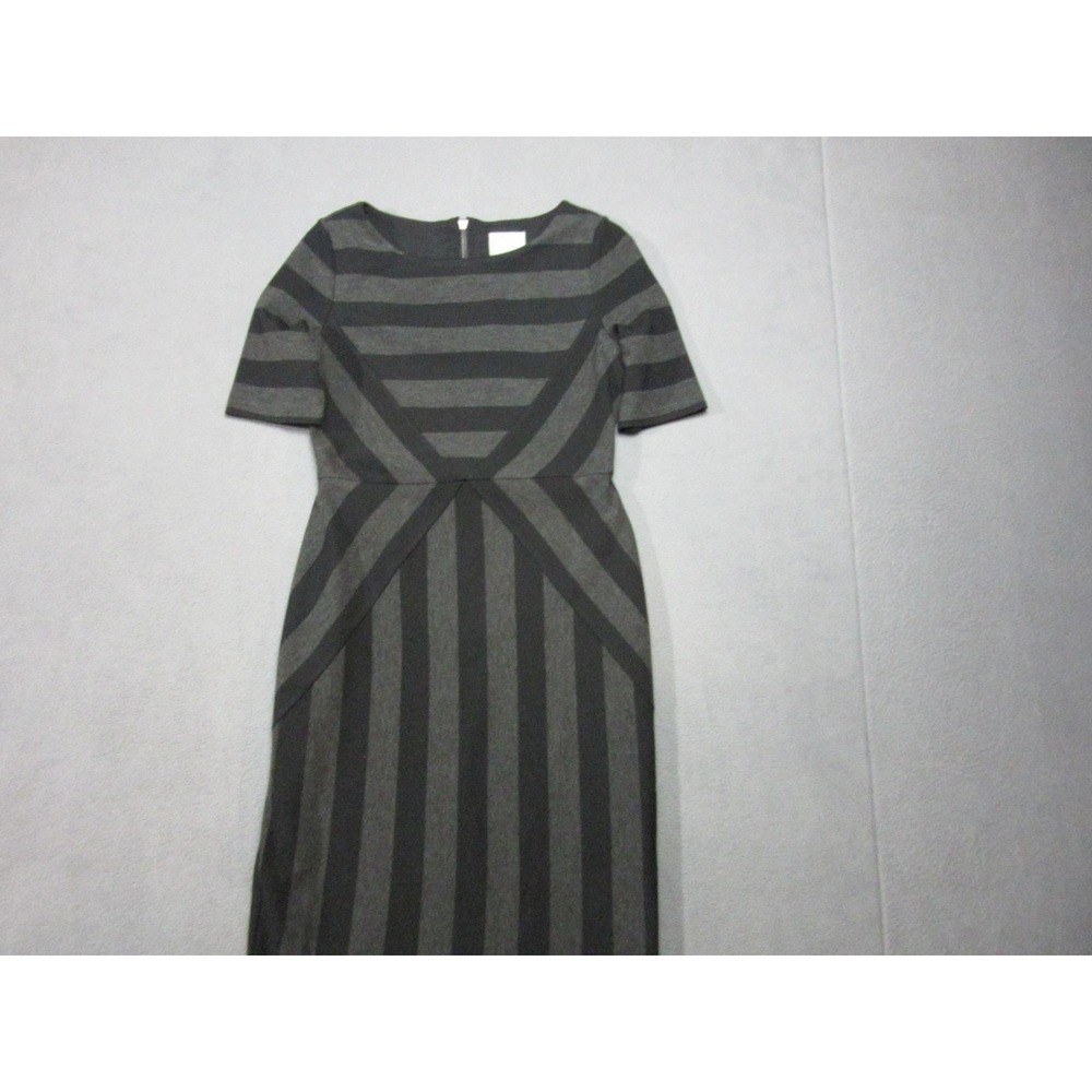Maeve Dress Womens 6 Gray Black Striped Sheath Short Sleeve Knee Length